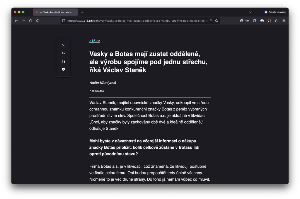 Reader Mode in Firefox