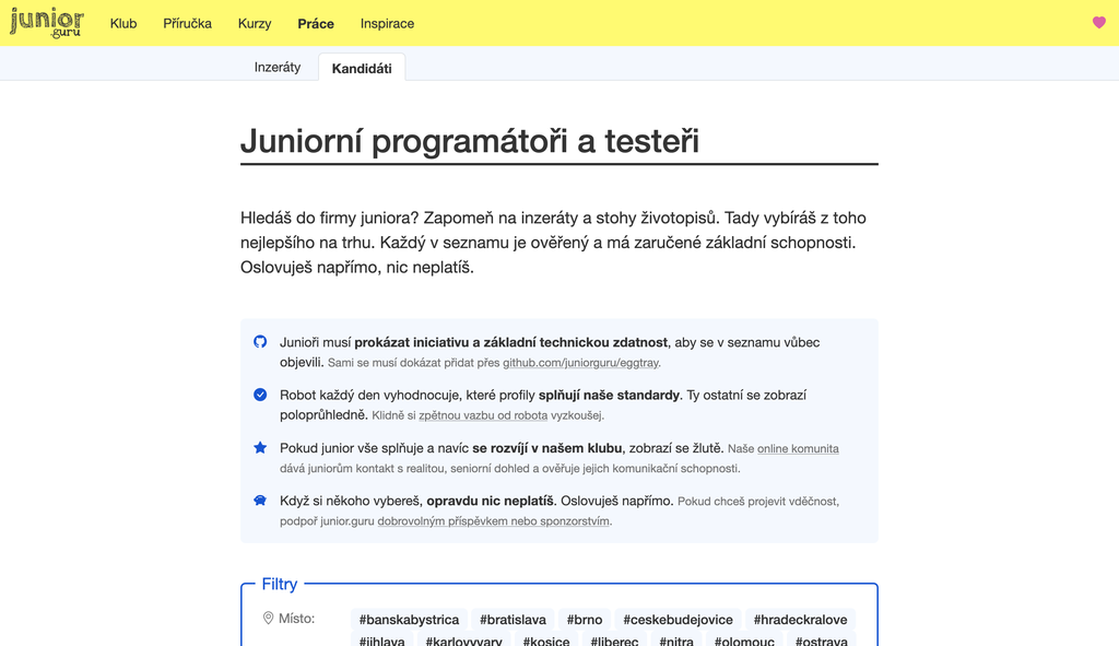 Vršek stránky s kandidáty