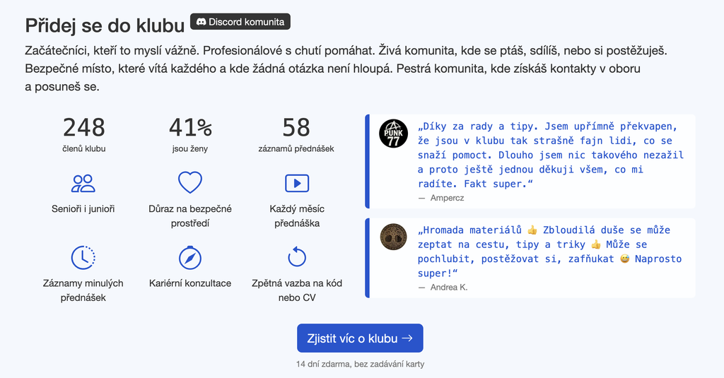 Sekce o klubu